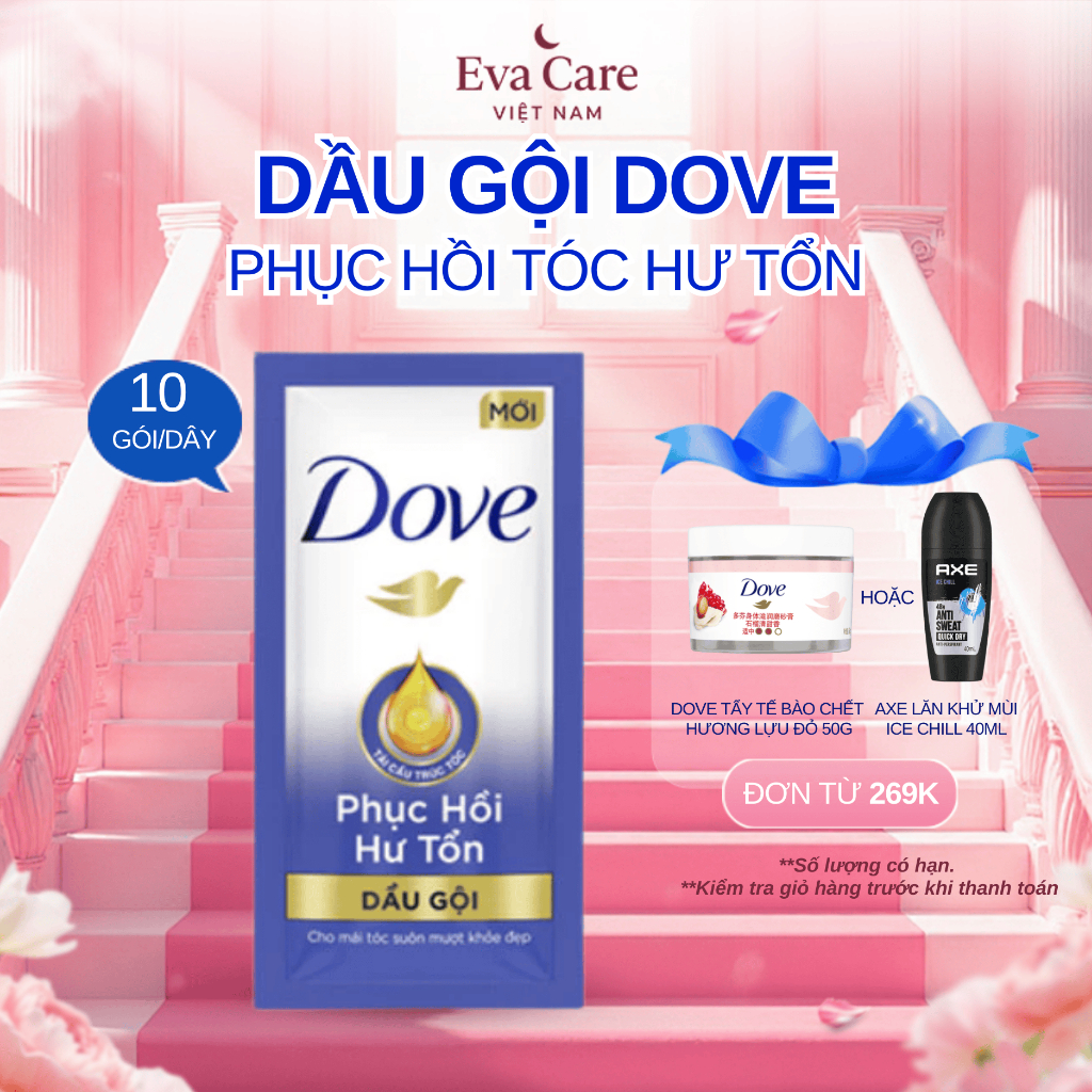 Dove Dầu Gội Phục Hồi Tóc Hư Tổn 6g x 10 Gói – Dây Gội Đầu