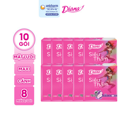 Combo 10 Băng vệ sinh Diana siêu thấm cánh Maxi 8 miếng/gói