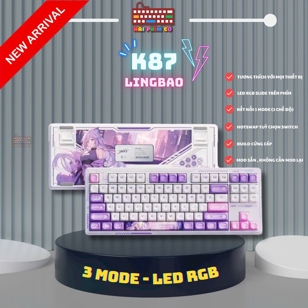 [HOẢ TỐC] BÀN PHÍM LINGBAO K87 PRO | KEYCAP HOẠ TIẾT ĐẸP | 3 MODES KẾT NỐI | LED RGB | HOTSWAP SOCKE