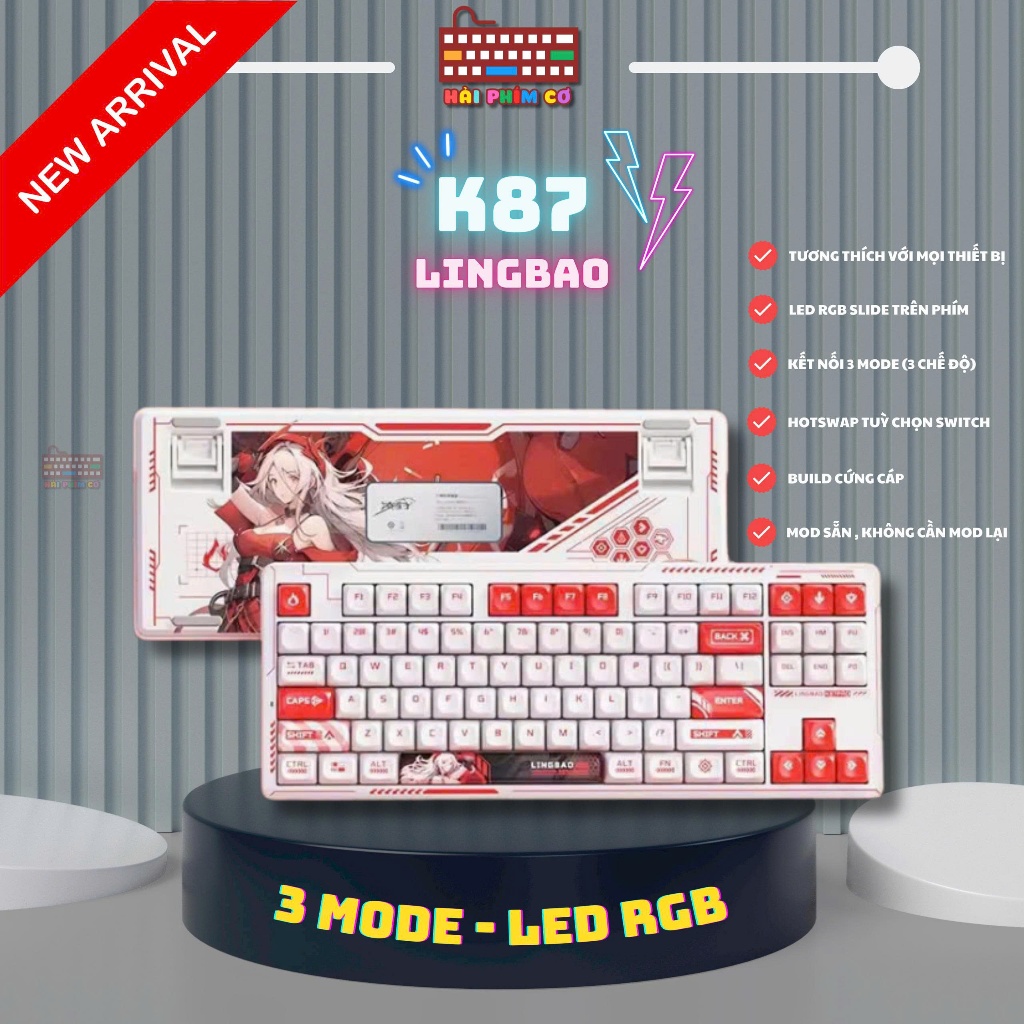 [HOẢ TỐC] BÀN PHÍM LINGBAO K87 PRO | KEYCAP HOẠ TIẾT ĐẸP | 3 MODES KẾT NỐI | LED RGB | HOTSWAP SOCKE