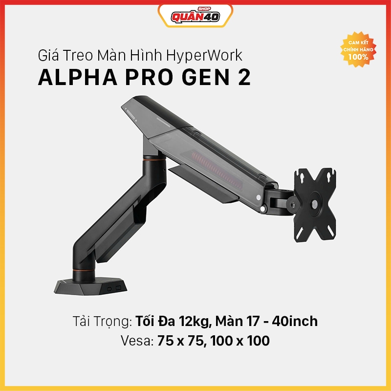 Giá Treo Màn Hình HyperWork Alpha Pro Gen 2 | Treo Màn 17 - 40inch | Chuẩn Vesa 75x75, 100x100 -  Hà
