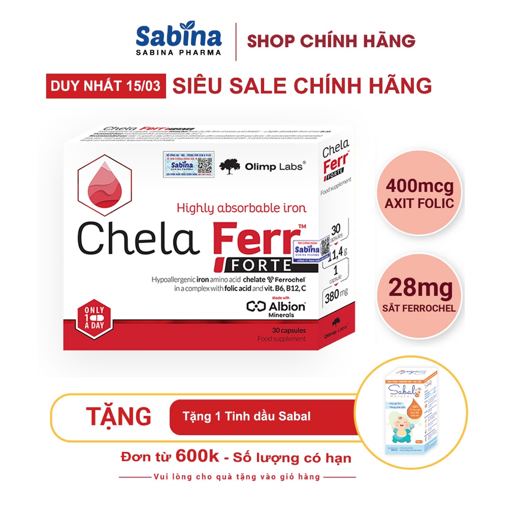Sắt Chela Ferr®  Forte -Thực phẩm bảo vệ sức khoẻ chứa sắt Ferrochel dạng Chelate cho bà bầu và sau sinh11,4g-Olimp Labs