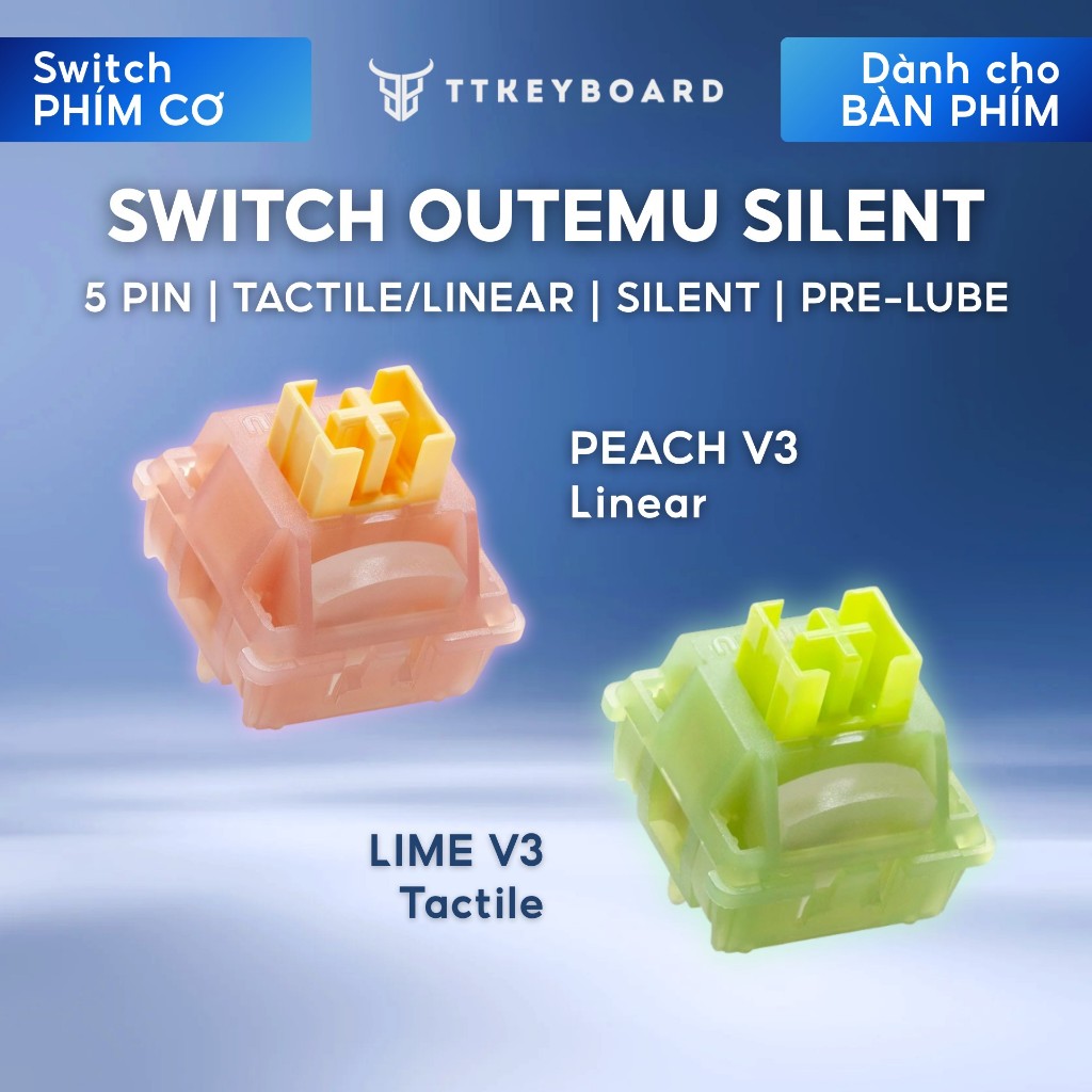 Switch Bàn Phím Cơ Im Lặng Outemu Silent Serie Peach Lime- 5 PIN - Có PreLube - Silent - Tản Led - TTkeyboard