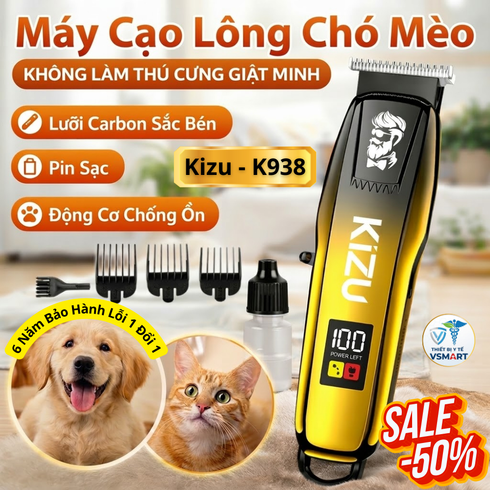 Tông Đơ Cắt Tỉa Lông Chó Mèo K938, Máy Cạo Lông Thú Cưng Siêu Khoẻ Cạo Êm Ái Không Làm Pet Giật Mình