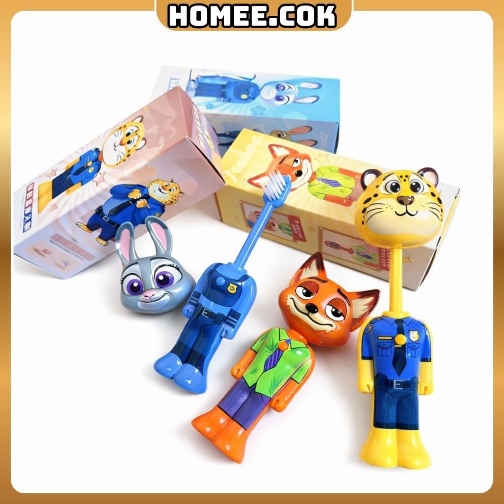 Homee.cok Bàn Chải Đánh Răng Trẻ Em 2-6 Tuổi Lông Mềm Hình Thú 3D Zootopia, An Toàn Không Đau Nướu