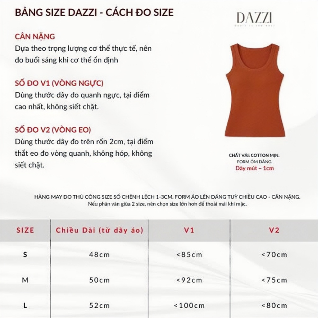 [KÈM MÚT] Áo ba lỗ nữ basic ôm dáng chất thun cotton mịn tôn dáng DAZZI Women A072 | BigBuy360 - bigbuy360.vn
