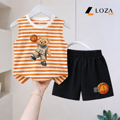 Bộ ba lỗ kẻ cho bé trai in hình size từ 15-40kg, quần áo sát nách cho bé chất liệu cotton giấy Loza Kids BK001