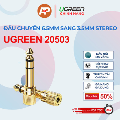 Đầu jack chuyển đổi tín tín hiệu âm thanh từ 6.5mm sang 3.5mm stereo chính hãng UGREEN 20503