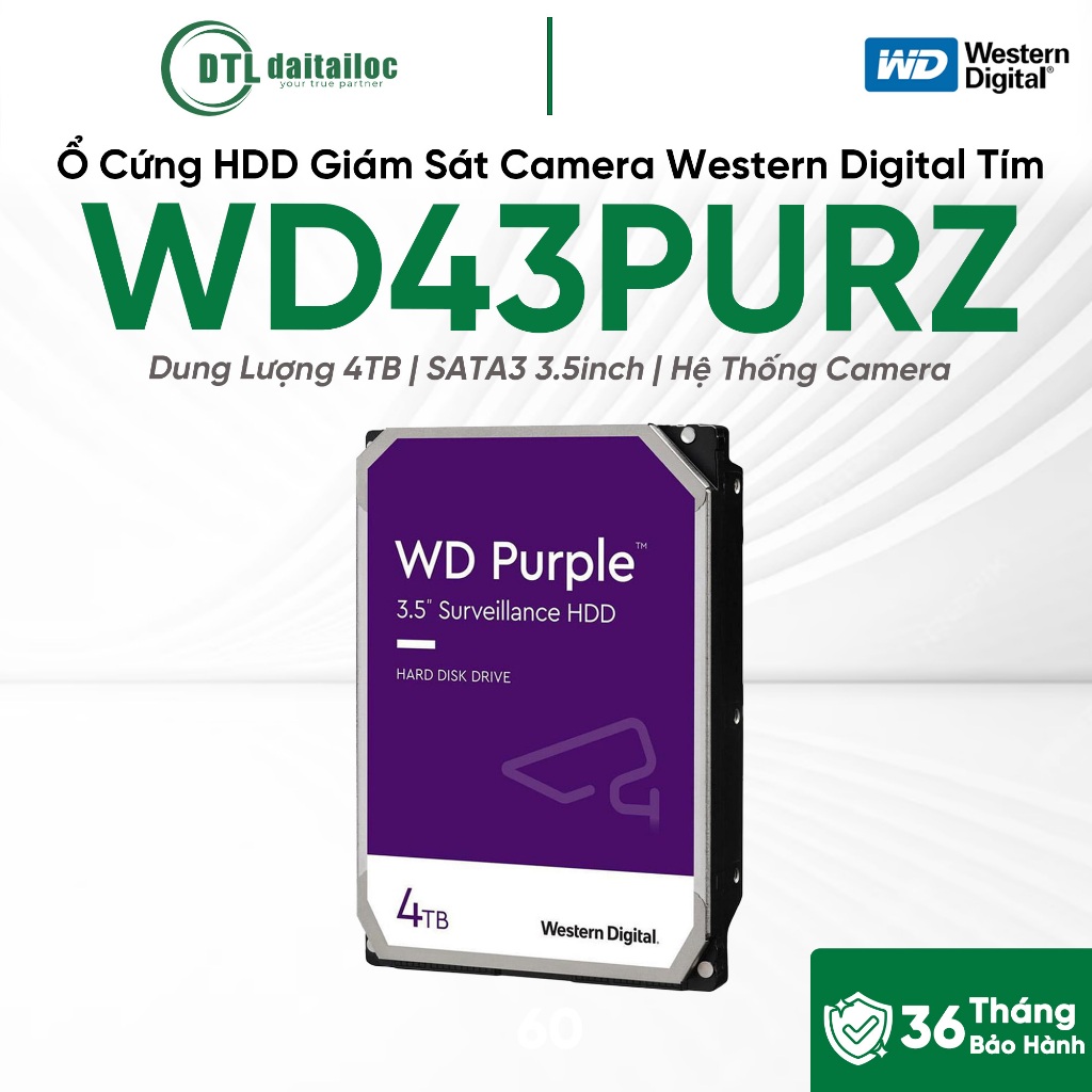 Ổ Cứng HDD Chuyên Dụng Cho Giám Sát Hệ Thống Camera Western Digital Tím 4TB (WD43PURZ) | Chính Hãng 