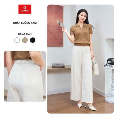 Quần dài nữ CARDINA Chất liệu kaki dáng suông chun sau co giãn 6QDT04