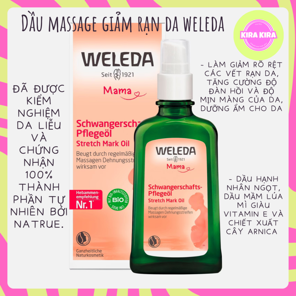 [Thuỵ Sĩ] Dầu massage dưỡng ngừa rạn da Weleda 100ml (HSD: T4/2028)