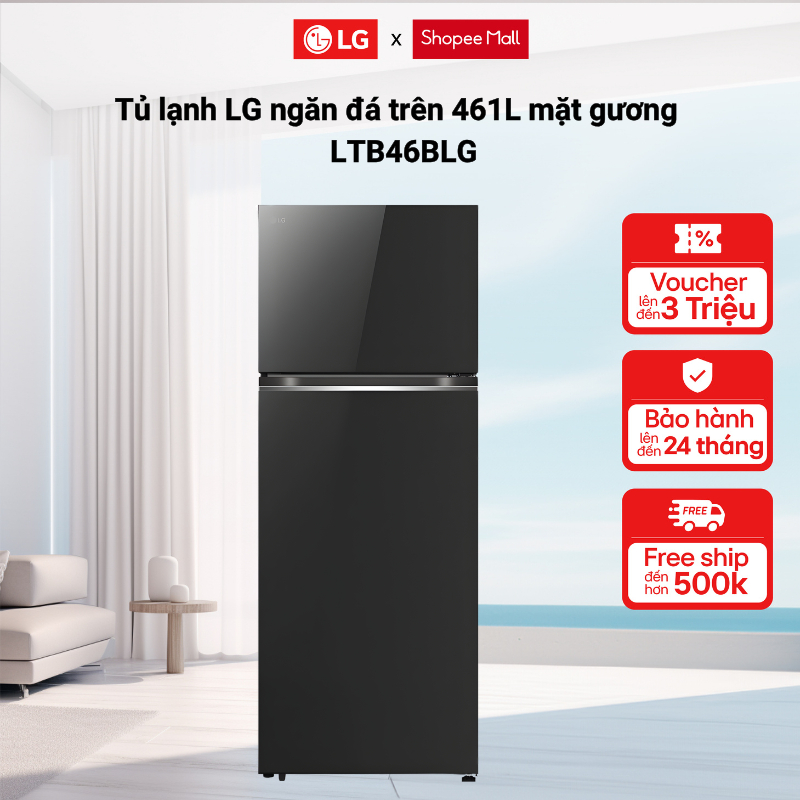 Tủ lạnh LG ngăn đá trên 461L mặt gương màu đen LTB46BLG