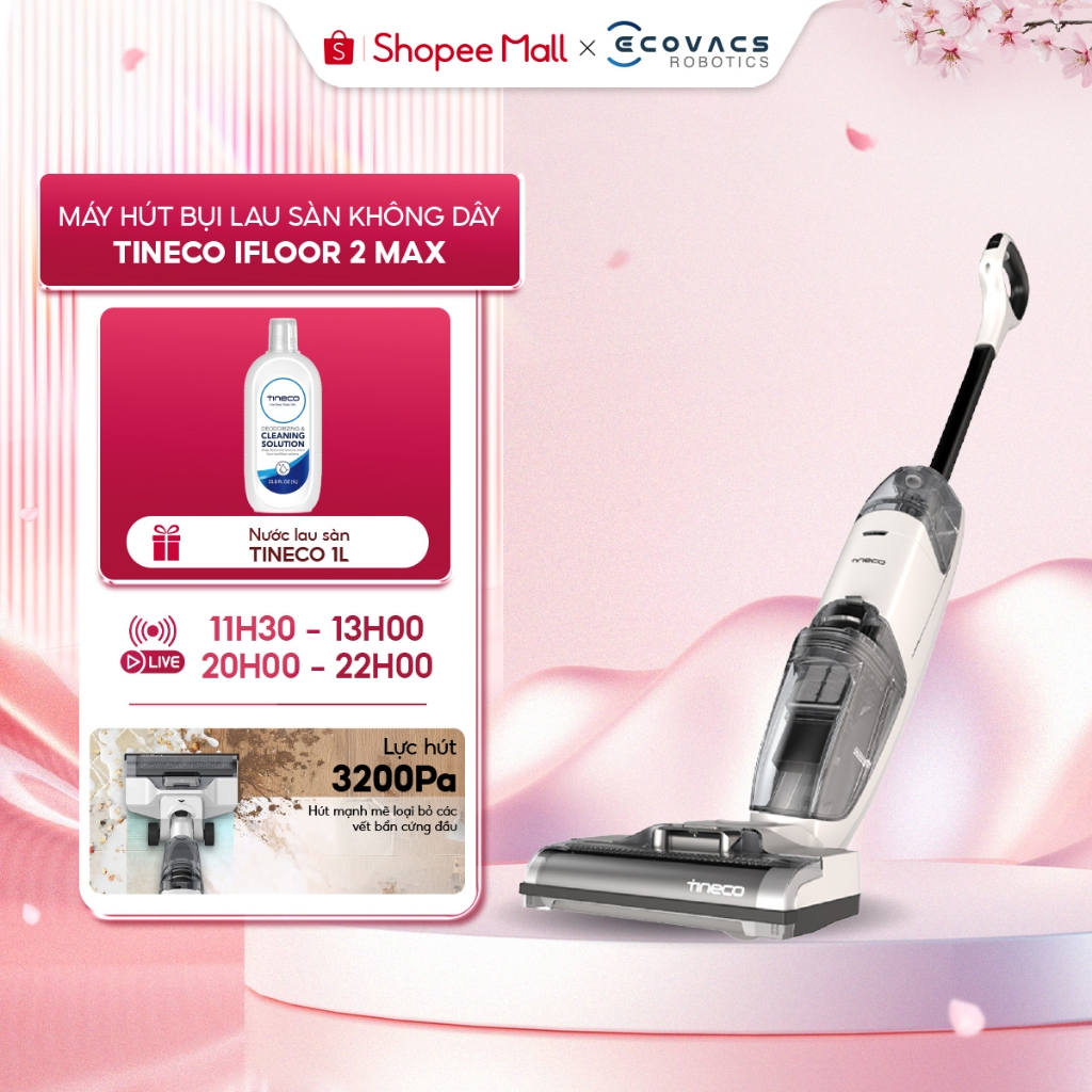 Máy hút bụi lau sàn không dây Tineco iFloor 2 Max - Thời gian hoạt động 22 phút - Tự động làm sạch c
