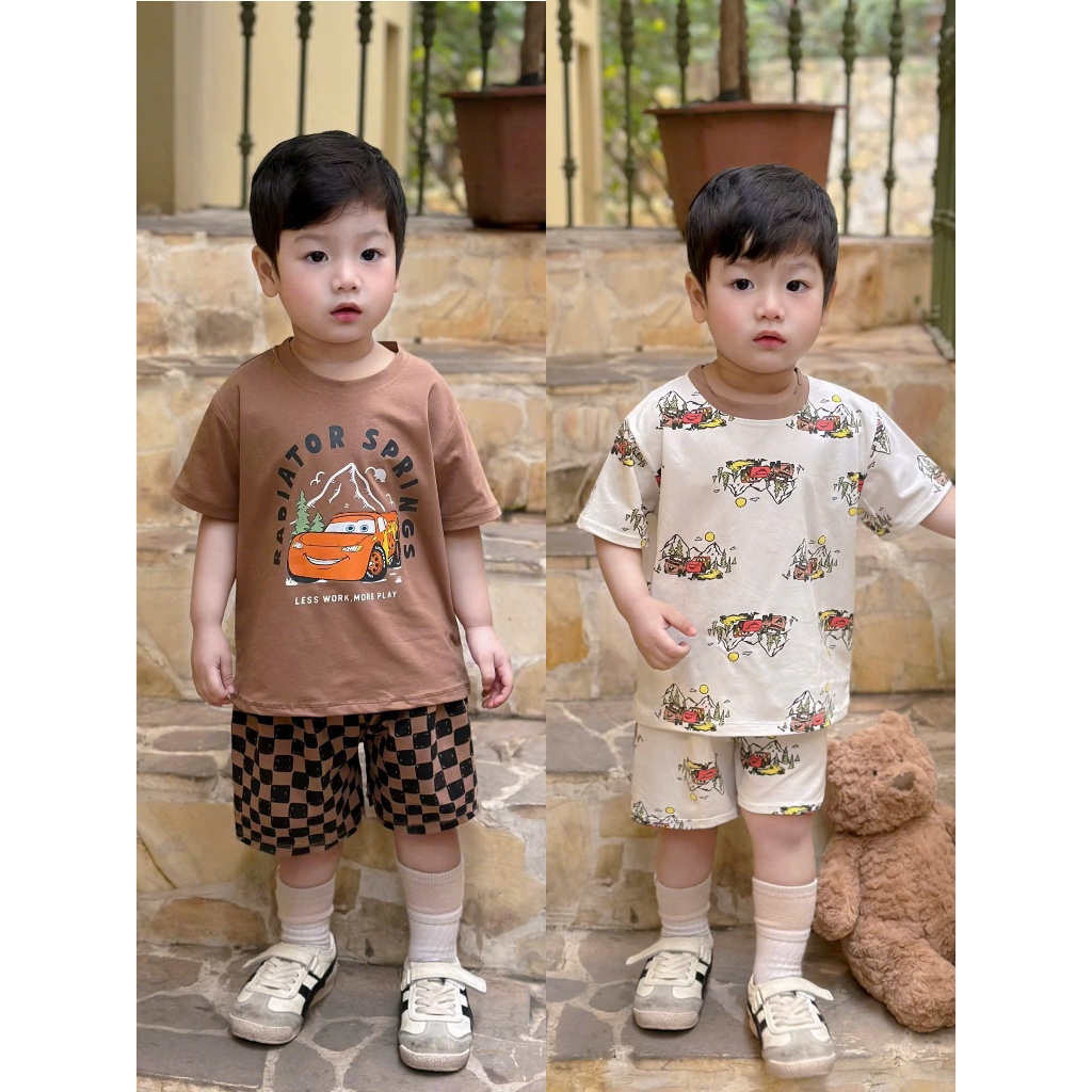Set 2 bộ đồ bé trai họa tiết ô tô Radiator Springs, combo 2 bộ quần áo hè bé trai họa tiết dễ thương