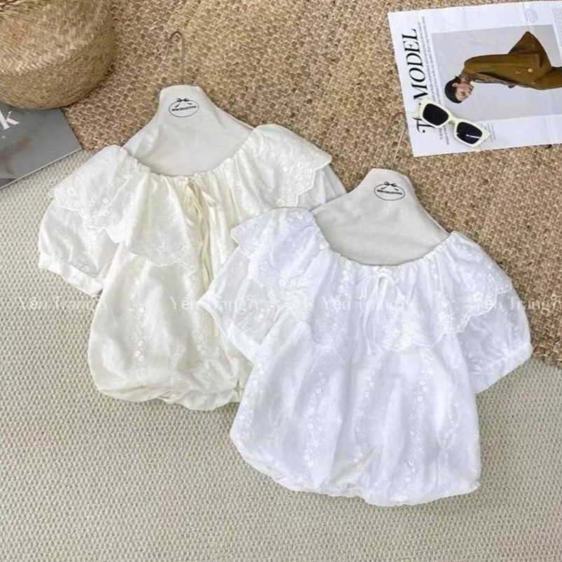 Áo Kiểu Nữ FMSTYLE SHOP - Tay Ngắn Bệch Vai Bèo Ren Hoa Croptop Bánh Bèo Dễ Thương 26030267