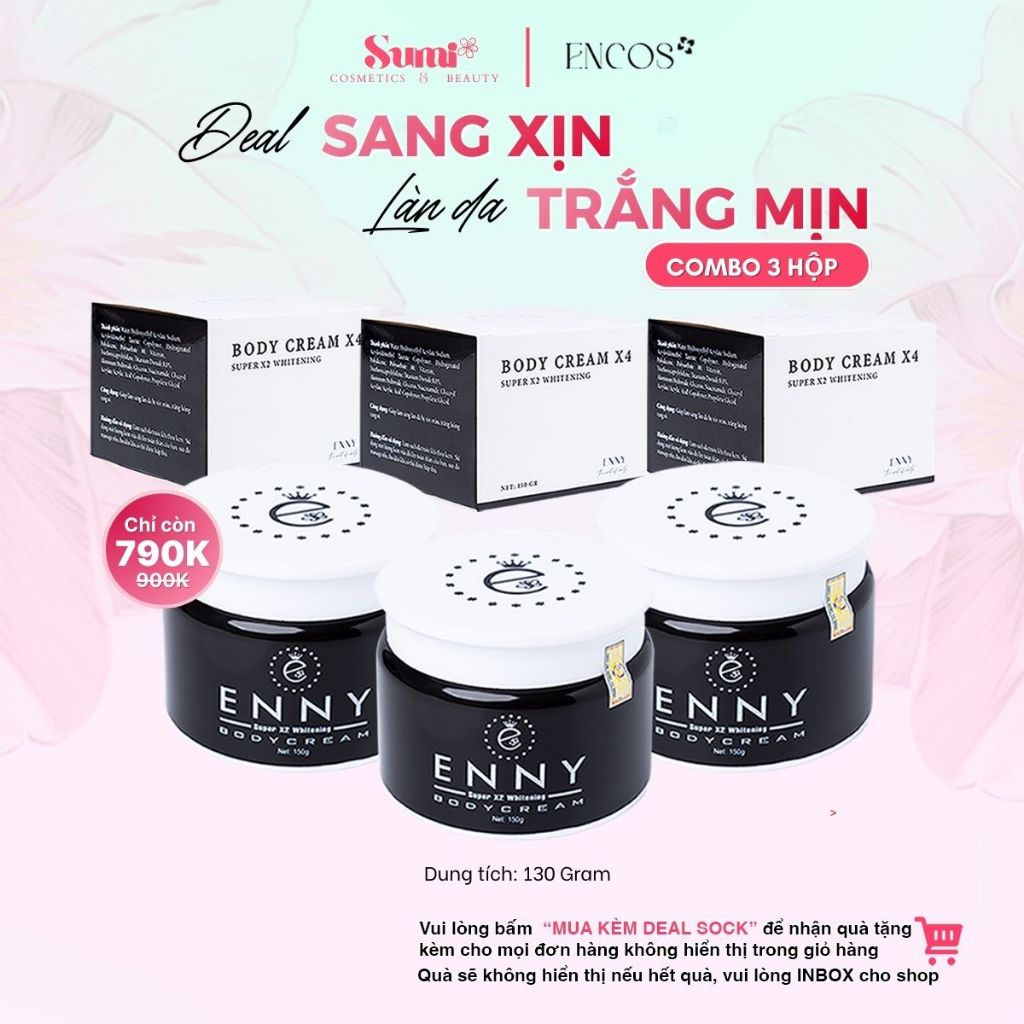 Combo 3 Hộp Kem Dưỡng Trắng Da Dưỡng Ẩm Chống Nắng Toàn Thân Body X4 ENNY 130 Gram