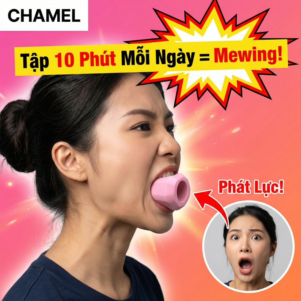 Bóng Tập Cơ Hàm Jawline CHAMEL - Dụng Cụ Mewing Thon Mặt V-line, Tạo Góc Nghiêng Thần Thánh Đỉnh Cao