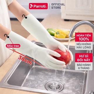 Găng tay cao su siêu dai rửa bát, rửa chén, không mùi hôi, găng tay cao su tự nhiên có móc treo Parroti Active - AT01