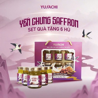 Hộp Quà 6 Hủ x 70ml Yến Tươi 30% Chưng Saffron Sẵn Yusachi Yến Khánh Hòa - Quà Tết Cao Cấp - Quà Biếu Tặng