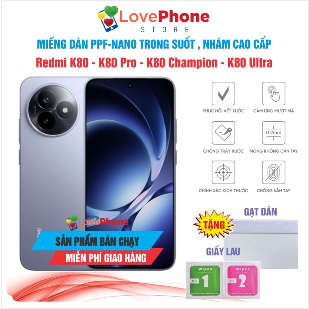 Dán PPF - NANO Redmi K80 -K80Pro -K80Cham -K80Ultra dán bảo vệ màn hình chống vân tay tự phục hồi vế