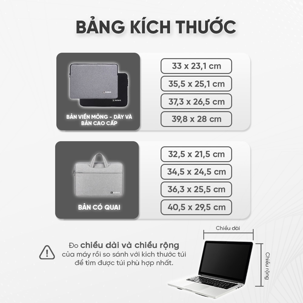 Túi chống sốc laptop macbook Gubag CS02 đệm dày, vải chống nước size 13 inch, 14 inch, 15.6 inch