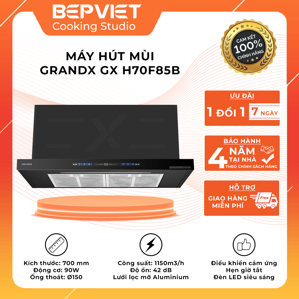 Máy hút mùi âm tủ vẫy tay GrandX GX H70F85B/H70F85G [Động cơ BLDC, Sâu 350mm]