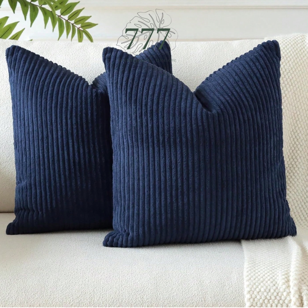 Gối tựa lưngsofa nhung gân dọc màu xanh dương 45x45 – Vỏ gối tựa lưng decor phòng khách-7770105