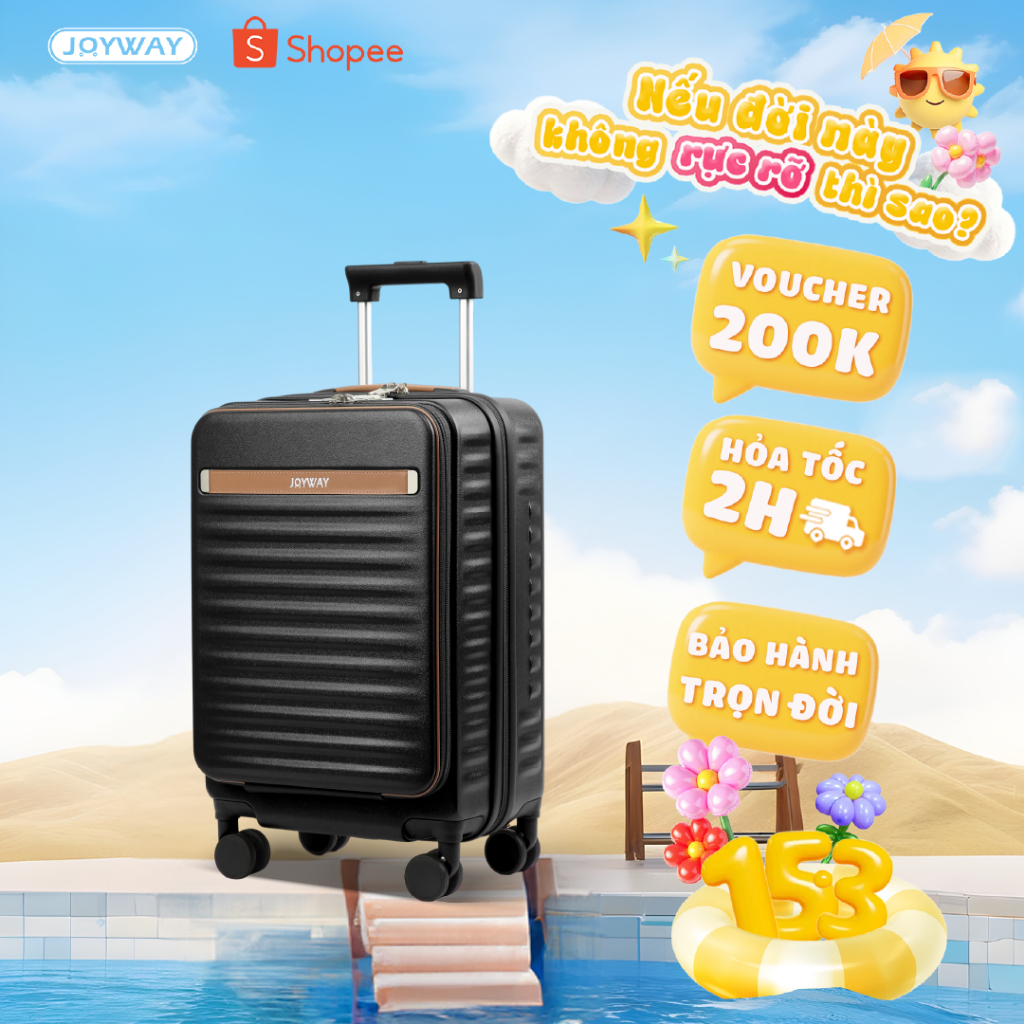 Vali Xách Tay JOYWAY Mở Mặt Trước Cao Cấp Khóa TSA Dây Kéo YKK 360°Có Móc Treo Đồ Có Ngăn ĐựngLaptop