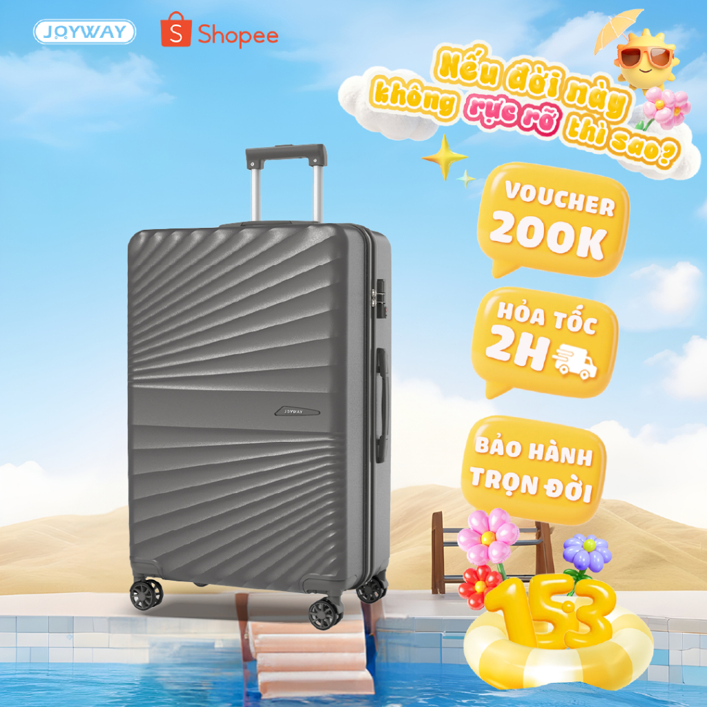 Vali kéo nhựa ABS chính hãng JOYWAY size 18/20/24/28 bánh xe 360 chống sốc du lịch bảo hành trọn đời