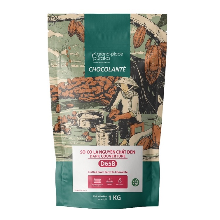 Socola hạt nút đen 65% Puratos - 1 kg (Date luôn mới) (Chỉ giao hỏa tốc trong nội thành Tp. HCM)