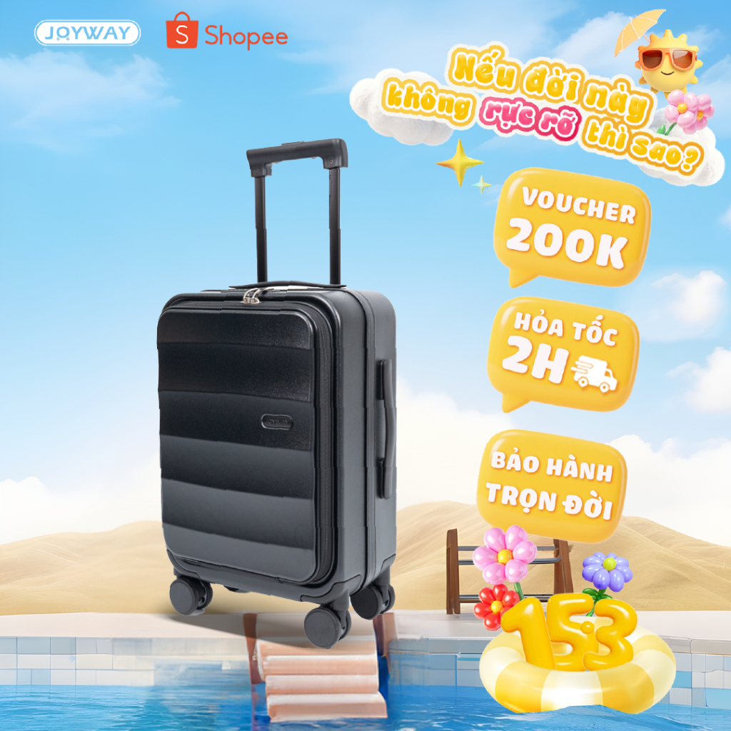 Vali cao cấp mở ngăn trước JOYWAY size20/24/28 Nhựa ABS+PC nguyên sinh khóa số TSA bảo hành trọn đời