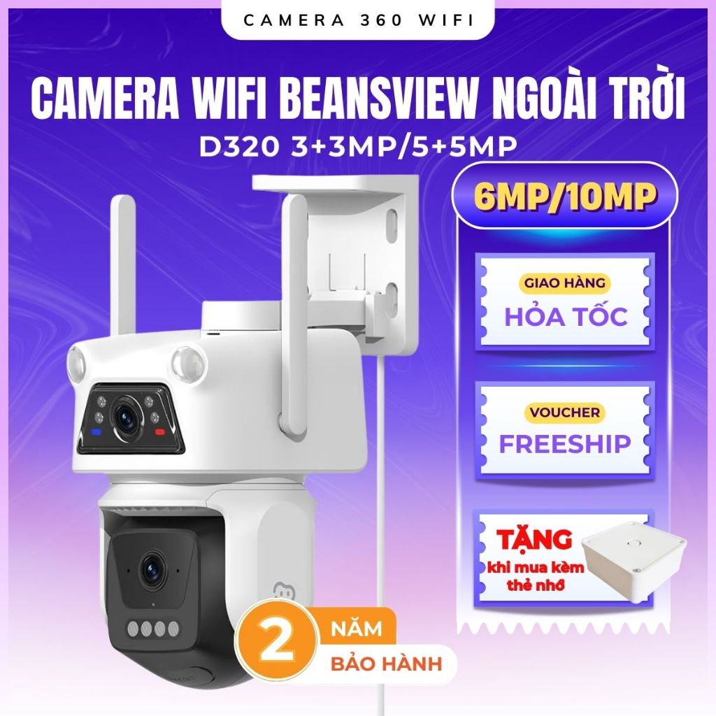 Camera WIFI BeansView Ngoài Trời D320 3+3MP/5+5MP, Ống Kính Kép, Xem 2 Màn Hình, Báo Động Âm Thanh V