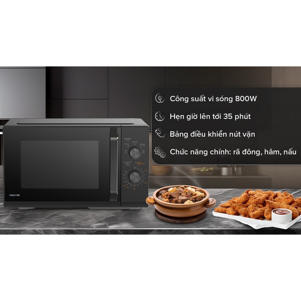 Lò vi sóng Toshiba MW3-MM25PE(BK) & MW3-MM25PE(SV) 25 lít, công suất 800W, bảo hành 12 tháng toàn qu