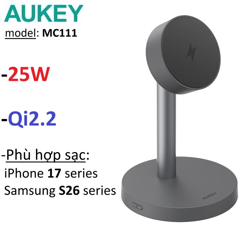 Đế sạc không dây Qi2.2 25W Aukey MagFusion 1X (LC-MC111) -Bảo Hành 12 tháng