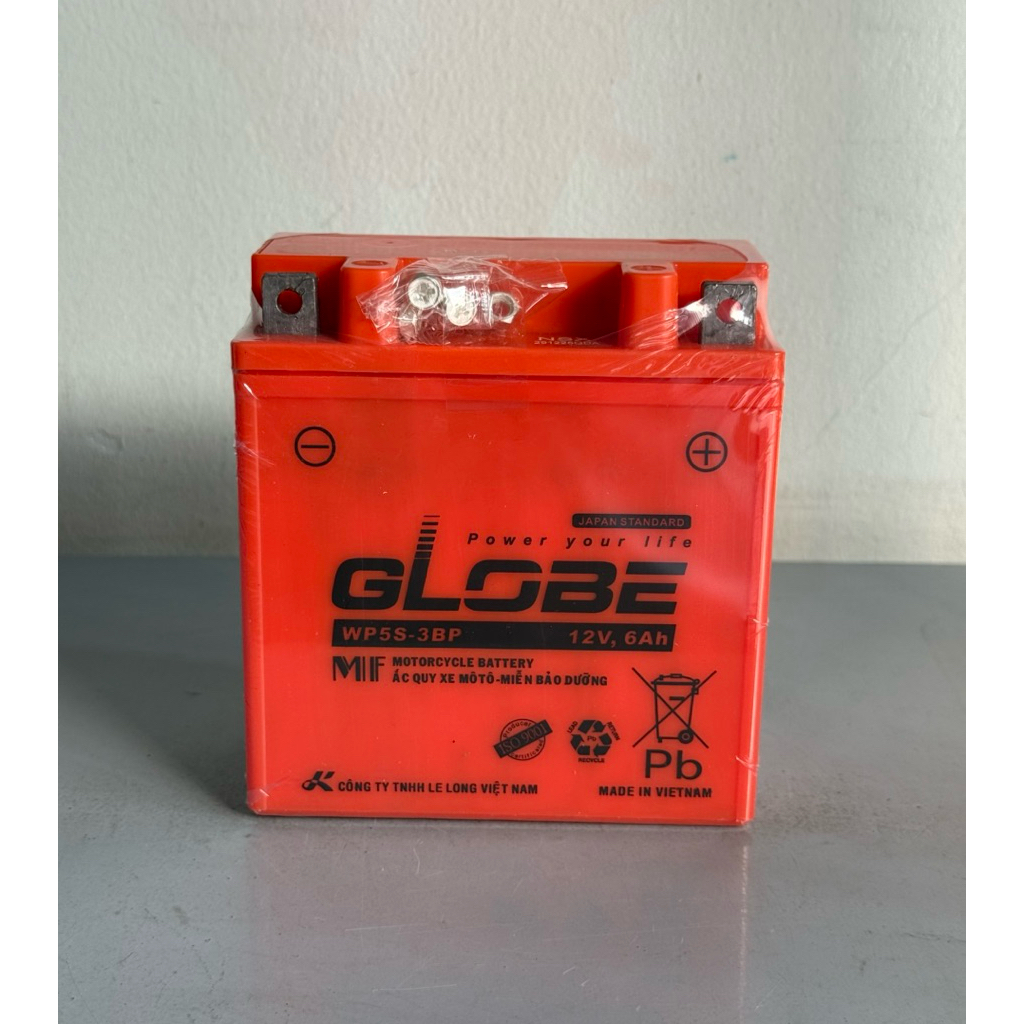 Bình acquy xe máy khô miễn bảo dưỡng Globe WP5S-3BP | 12V - 6Ah
