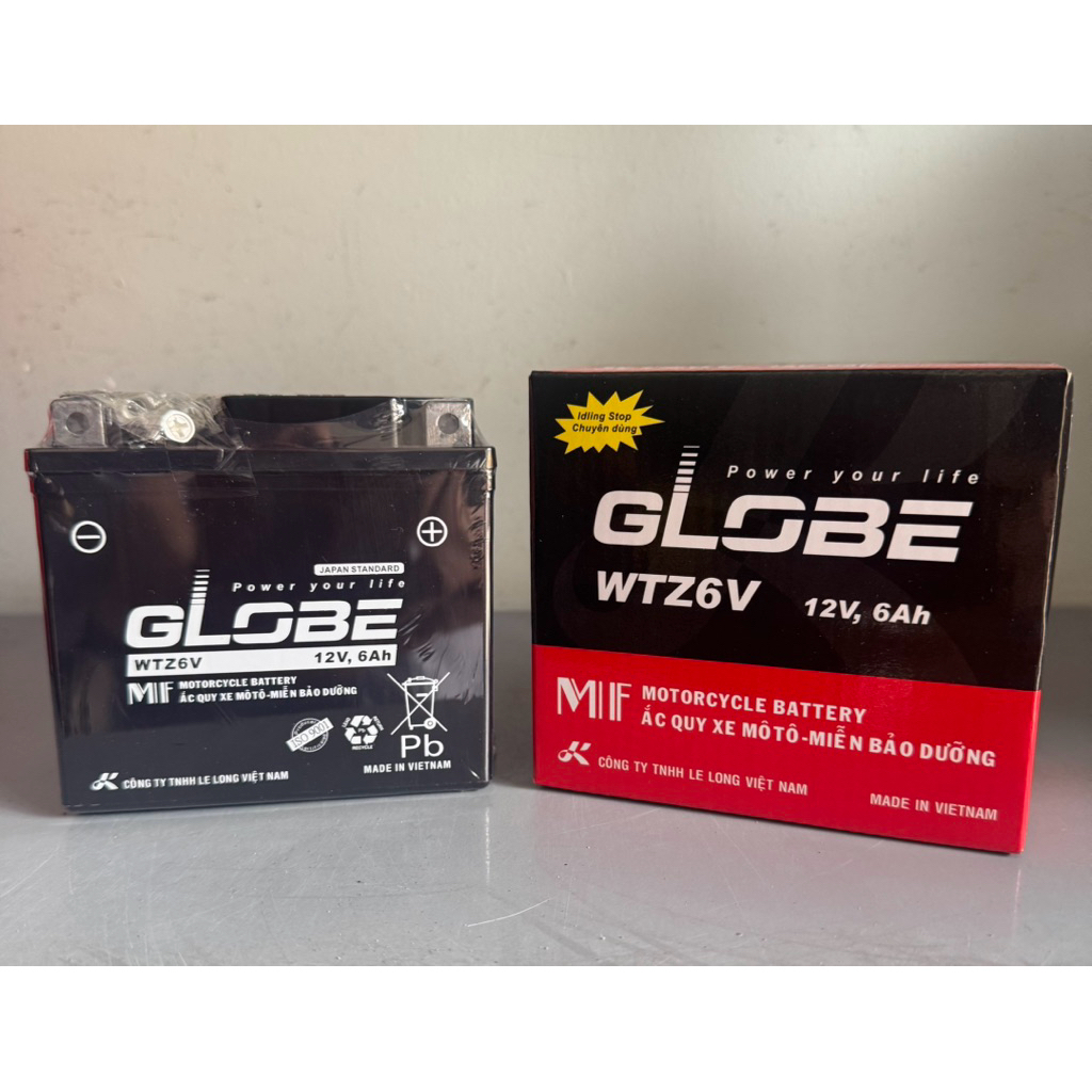 Bình xe máy khô 12v miễn bảo dưỡng globe WTZ6V 12v - 6ah