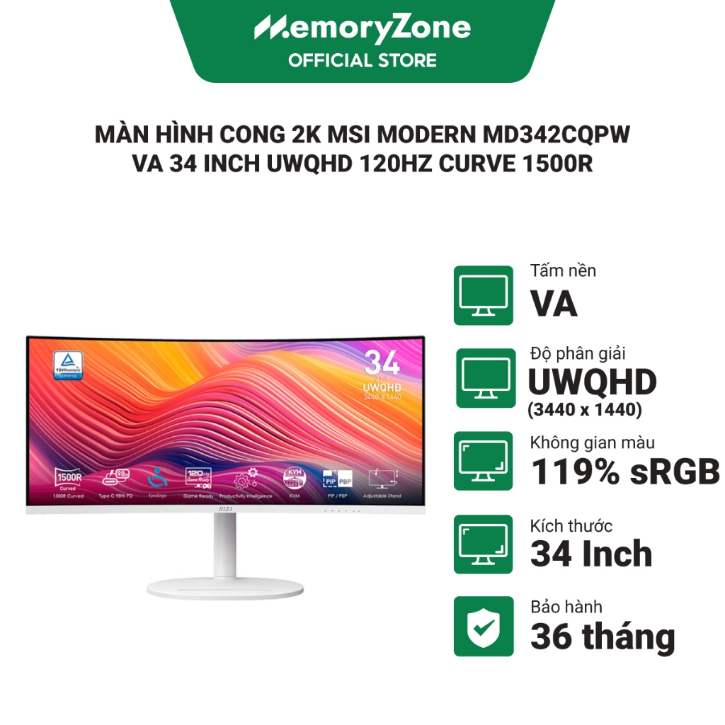 Màn hình cong 2K MSI Modern MD342CQPW VA 34 inch UWQHD 120Hz Curve 1500R - Bảo hành 36 tháng chính h