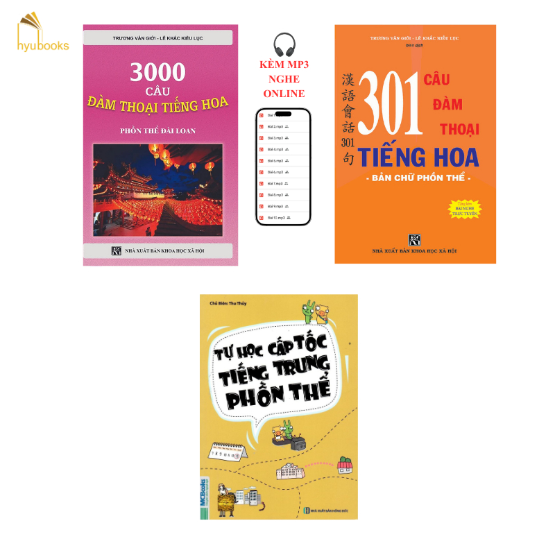 Sách-Combo: 3000 câu đàm thoại tiếng Hoa+301 Câu Đàm Thoại Tiếng Hoa +Tự học cấp tốc tiếng Trung phồ