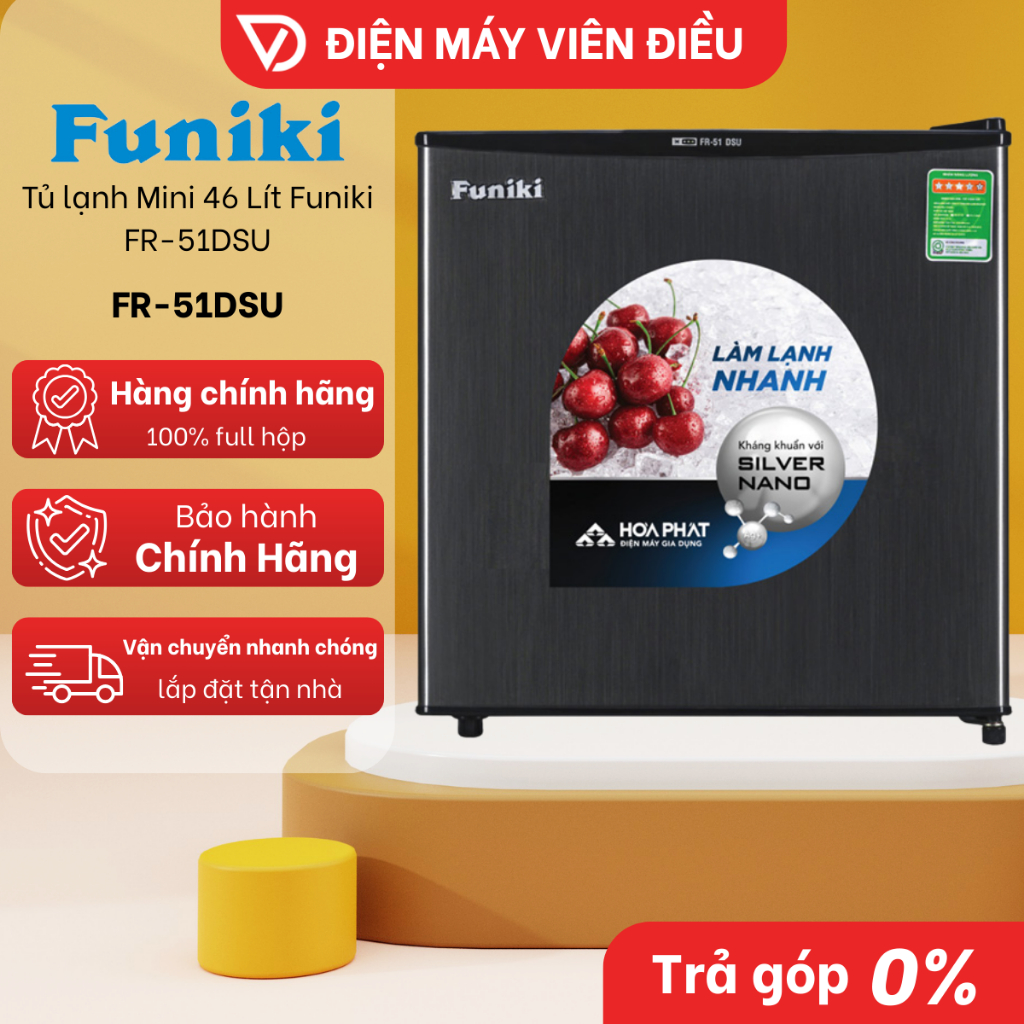 FR-51DSU - Tủ Lạnh Mini Funiki 46 Lít FR-51DSU Nhỏ Gọn Tiết Kiệm Điện Phù Hợp Phòng Trọ Khách Sạn