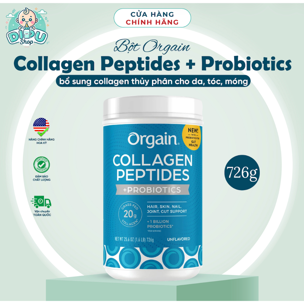 Date 2027 Bột Collagen Orgain Collagen Peptides Và Probiotics 726g Hàng Mỹ