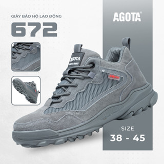Giày bảo hộ AGOTA 672 chất liệu da lộn màu xám, mũi chống va đập và đế lót chống đâm xuyên