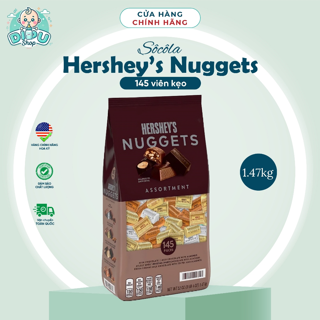 Kẹo socola Hershey's Nuggets hershey nugget chocolate 1.47Kg của Mỹ