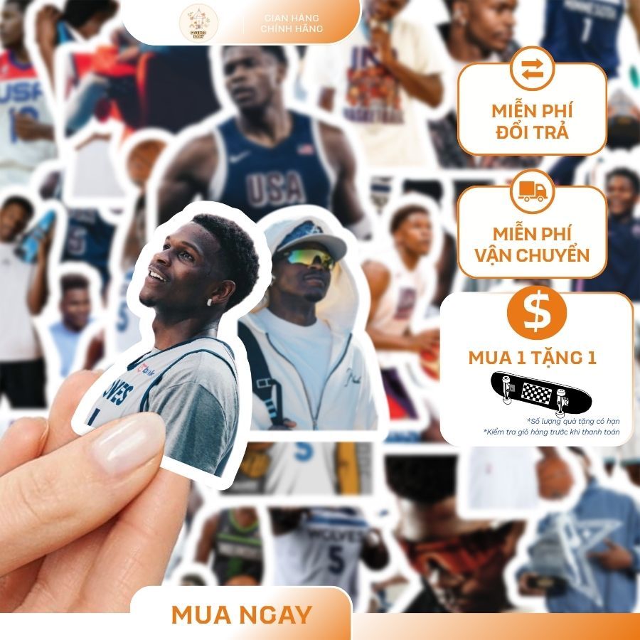 Set 36+ Hình Dán Sticker BigSize Cầu thủ NBA - Anthony Edwards,Trang Trí Mũ, Điện Thoai, Laptop (50m