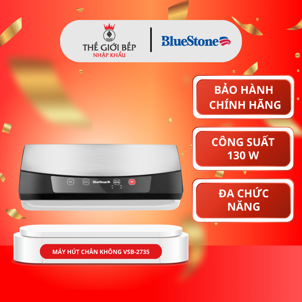 Máy Hút Chân Không BLUESTONE VSB-2735 - Hút Thực Phẩm Khô & Ướt, Hàn Miệng Túi, Tặng Kèm Cuộn Túi