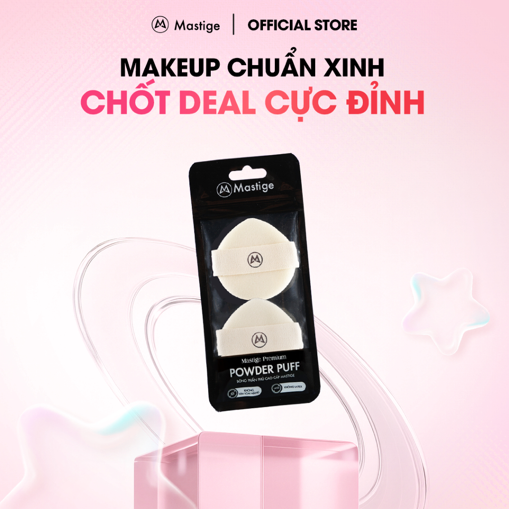 Bộ 2 Bông Phấn Phủ Trang Điểm Mastige Mỏng Mịn, Tán Phấn Đều, Bám Phấn Tốt
