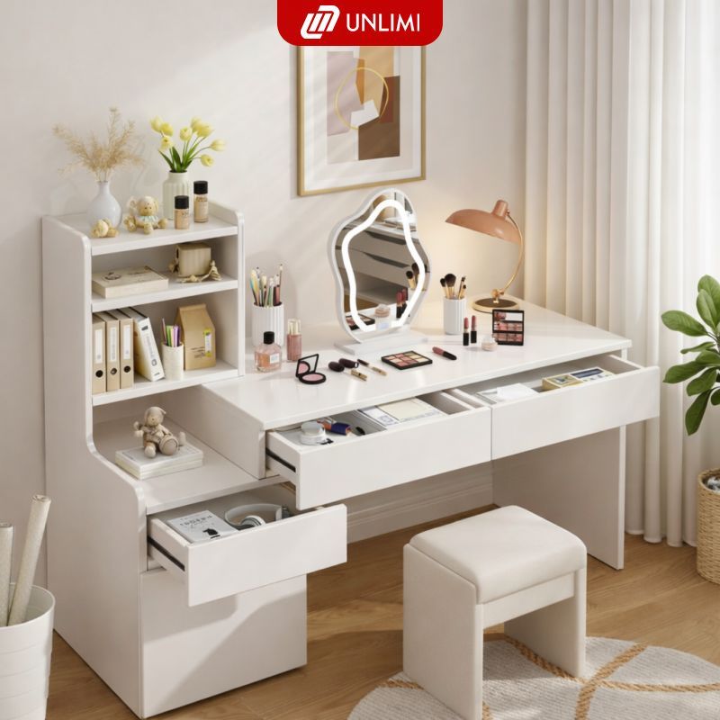 Bàn Trang Điểm UNLIMI Bàn Makeup Có Tủ Lưu Trữ Và Kệ Trang Điểm 80cm - UP424/424