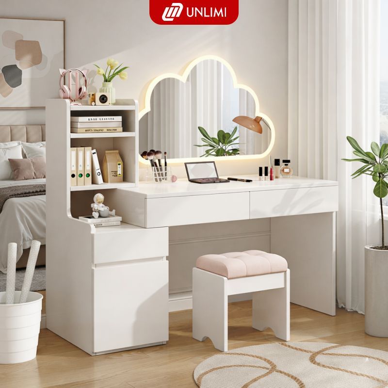 Bàn Trang Điểm UNLIMI Bàn Makeup Có Kệ Trang Điểm Nhiều Tầng 80cm - UP424/424