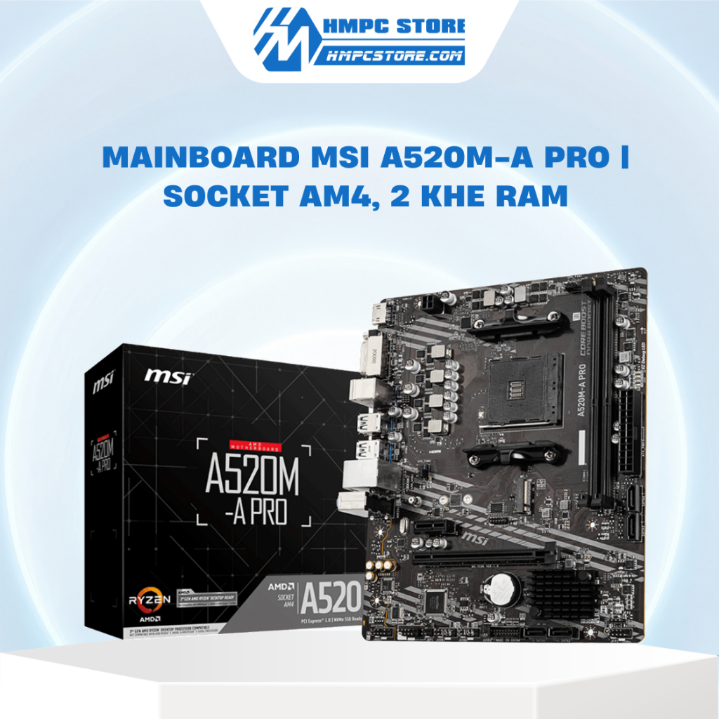 Mainboard MSI A520M-A Pro | Socket AM4, 2 khe ram, bảo hành 36 tháng