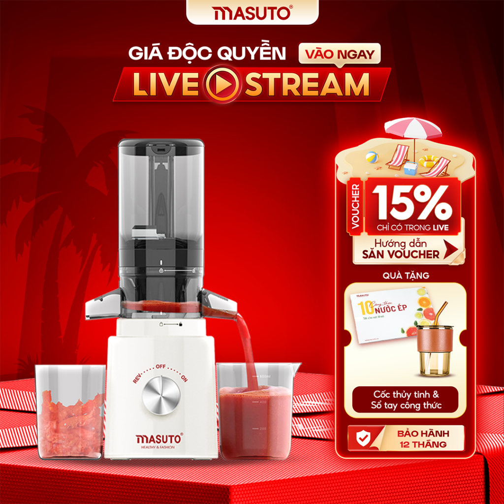 Máy Ép Chậm Masuto  Ms Healthy Ép Trái Cây Nguyên Quả Kiệt Bã Dung Tích 0,6L Làm Nước Ép