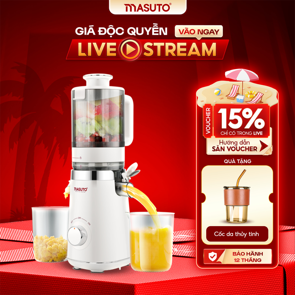 Máy ép chậm Masuto MS Fresh công suất 150W - Ép Nguyên Quả Kiệt Bã, Ép Cần Tây, Rau Củ, Làm Kem